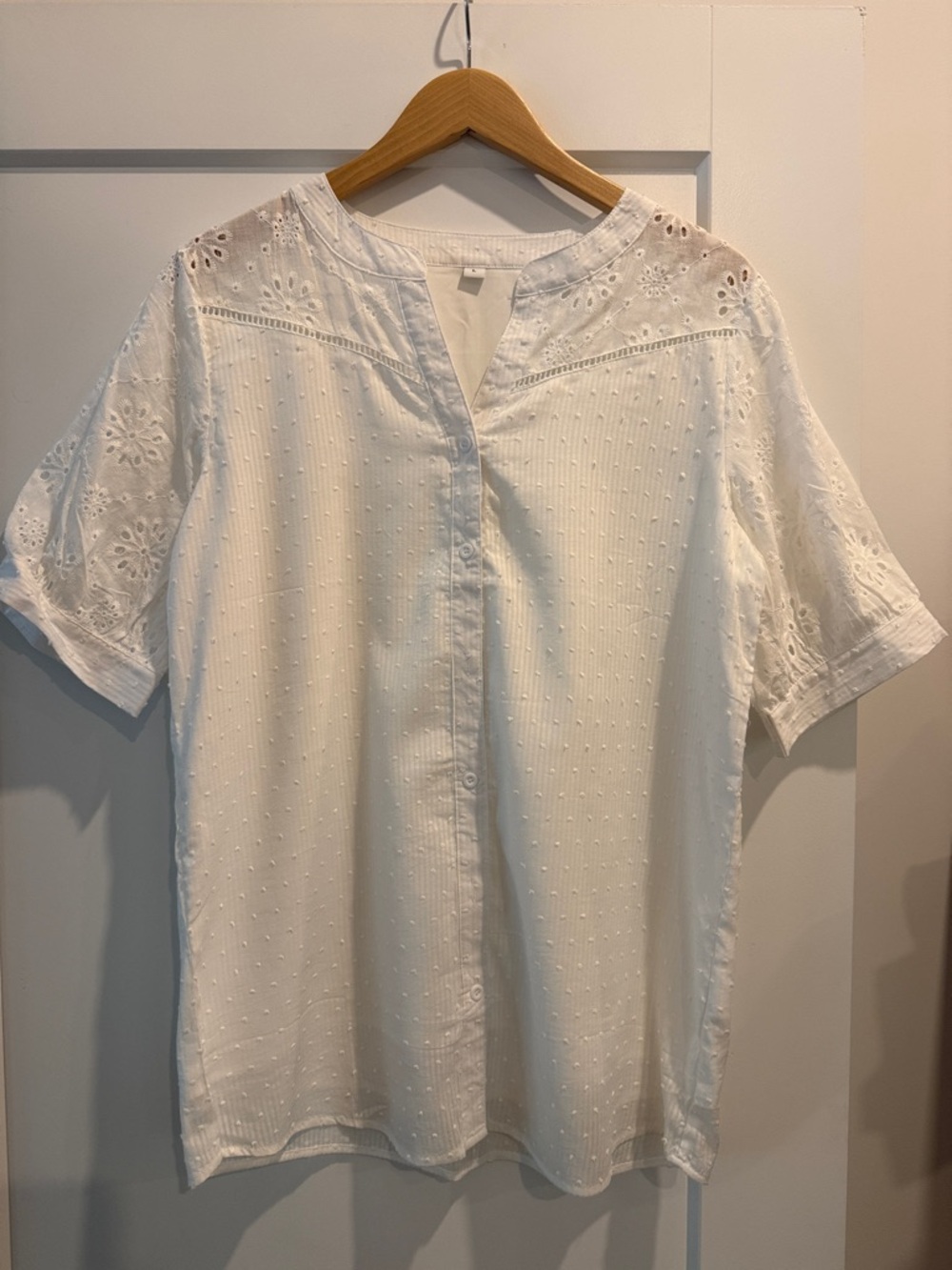 White Eyelet Short-Sleeve Blouse - Breathable Summer Top